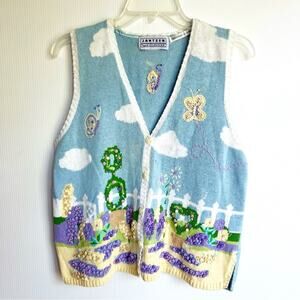 Vintage Jantzen Cottagecore Pastel Graden Embroidered Sweater Vest